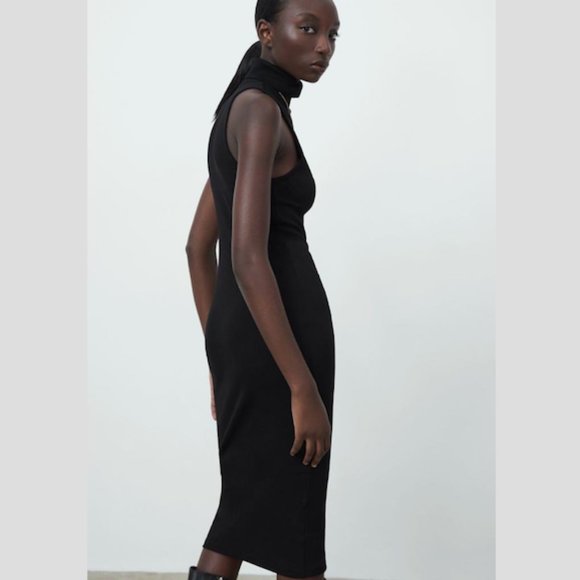 Zara High Collar Rib Dress Black Size Small NWT - Picture 6 of 10